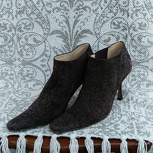 Isaac Mizrahi Paisley Cool Shooties/Booties in Brown Suede